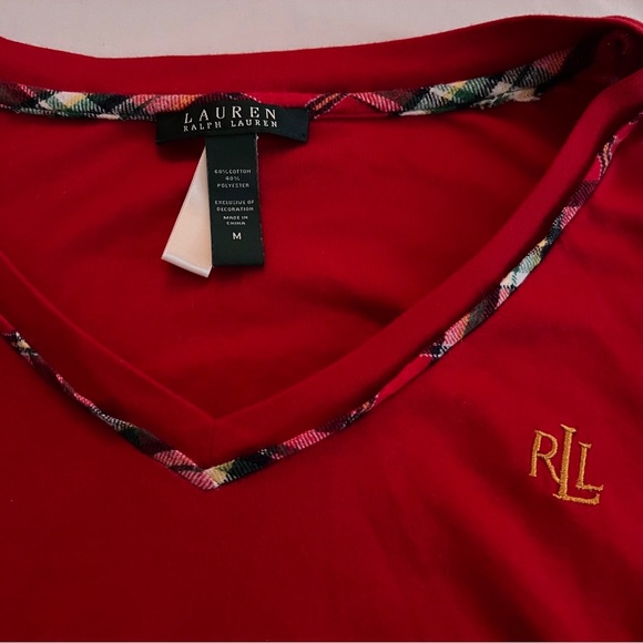 Ralph Lauren Red Long Sleeve PJ Top - Picture 2 of 3